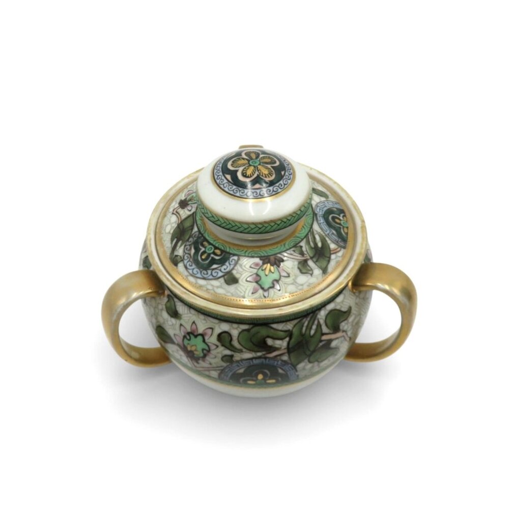 Nippon Sugar Bowl with 3 Handles Gold Floral Japan Vintage